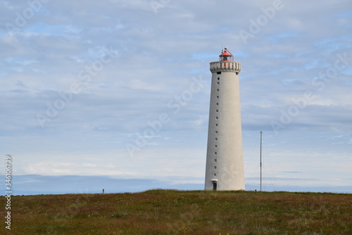 Gardur Folk Museum - photograph of an old lighthouse on the Icelandic coast, just outside the city of Reykjavik.