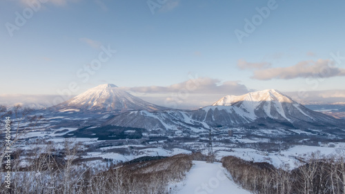 snowy mountain view in rusutsu ski resort in hokkaido japan