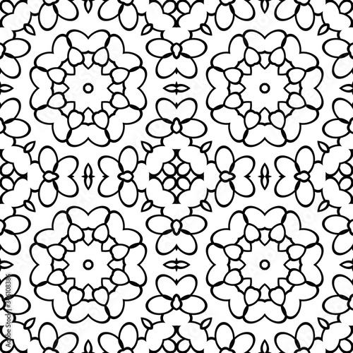 Simple coloring page. Seamless pattern, relax ornament. Meditative drawing coloring book. Kaleidoscope template for design work.