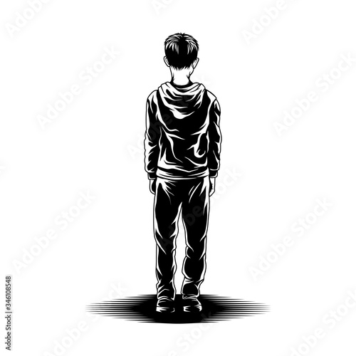 Kid stand view back illustration vector