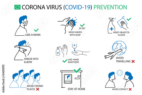 Corona virus prevention icon, virus protection icon vector. Blue version    
