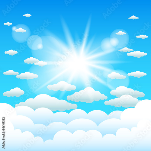 sun lights and cartoon clouds sky