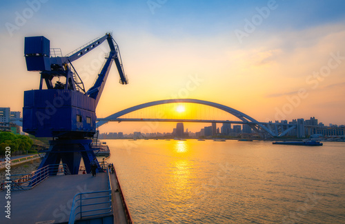 Sunset view of Lupu Bridge, Shanghai, China