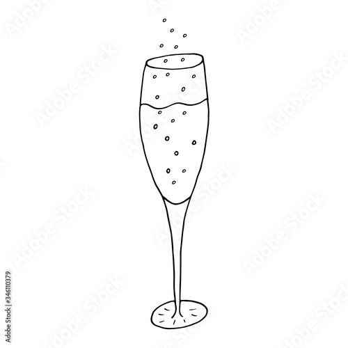 Wine glass, a glass of champagne, a bubble drink. Champagne with bubbles in a glass. Illustration of drinks with bubbles. Symbol of celebration and romance. Vector.