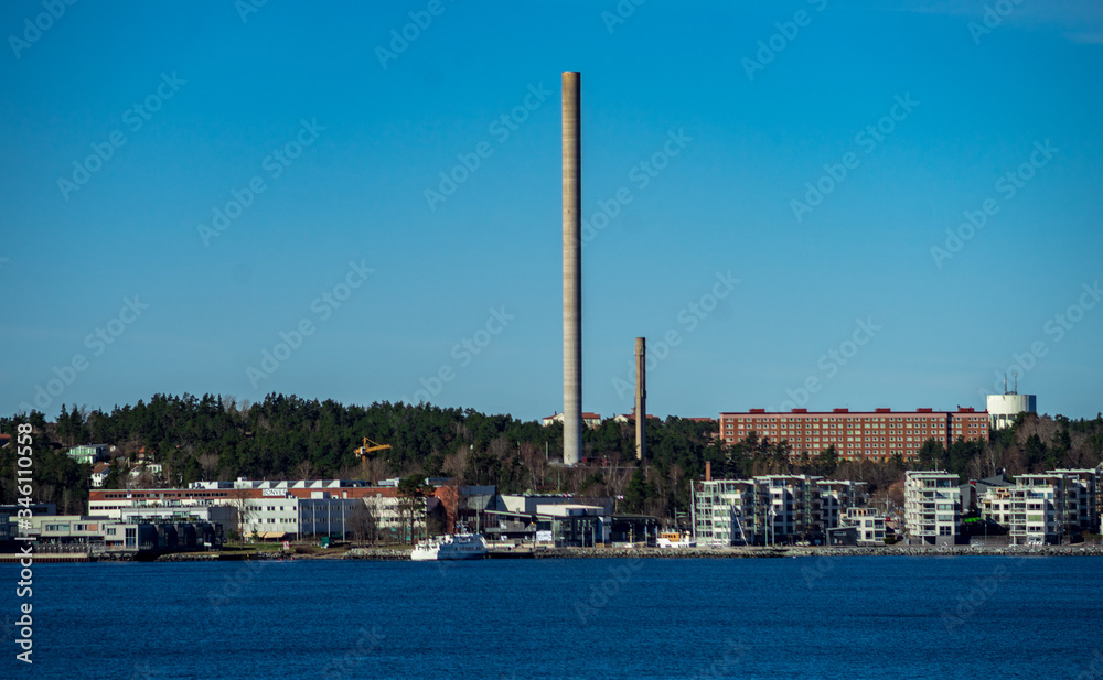 April 22, 2018 Stockholm, Sweden. Port Vartahamnen in the Strait Lilla Vartan in Stockholm.