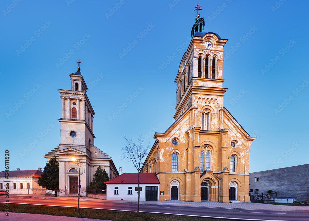 Naklejka premium Slovakia - Modra city with church at night