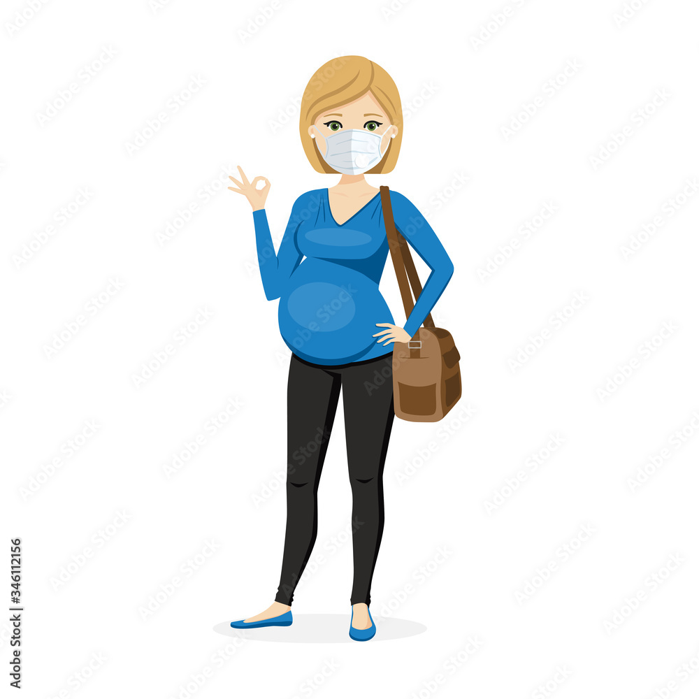 Pregnant woman with mask. People protected against the illness. Vector illustration Pregnant woman with mask. People protected against the illness. Vector illustration