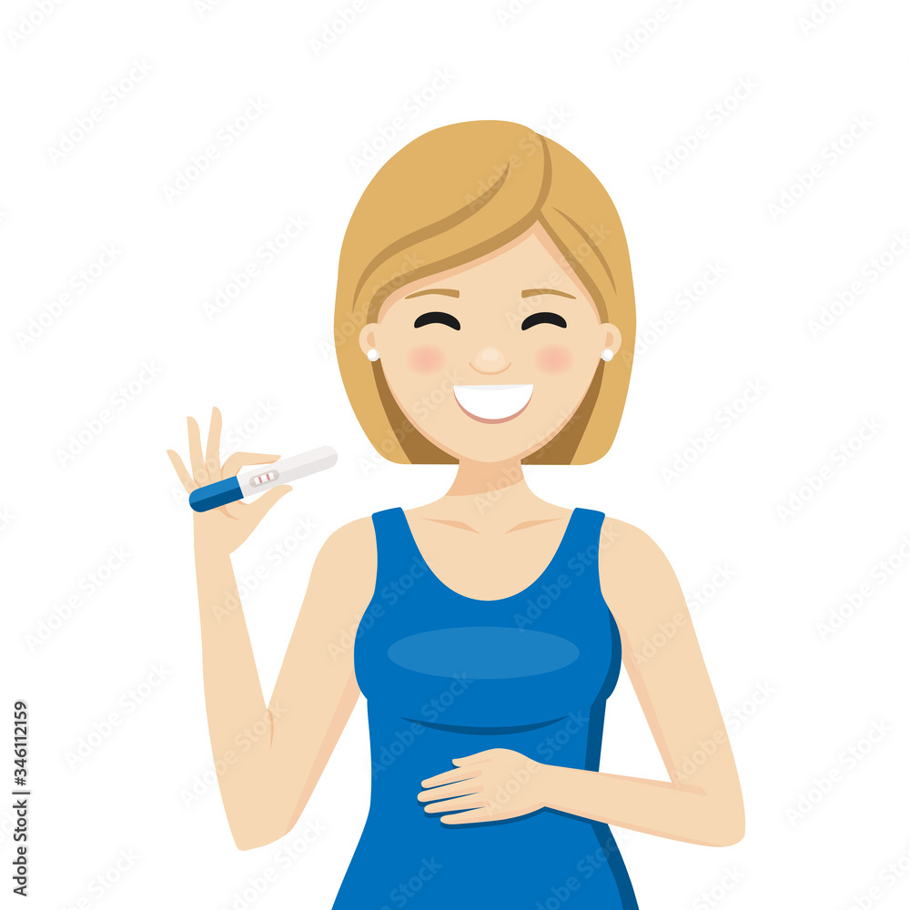 Woman with a positive pregnancy test result. Vector illustration Woman with a positive pregnancy test result. Vector illustration