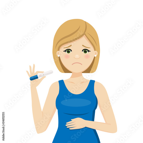 Woman with a negative pregnancy test result. Vector illustration