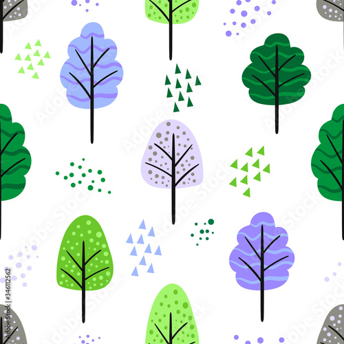 Cartoon trees. Seamless pattern. Flat vector illustration isolated on white background.