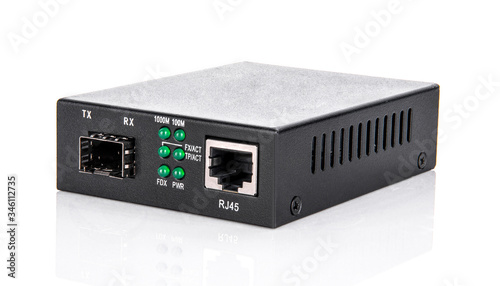 Fiber optic Media converter  isolated on white background