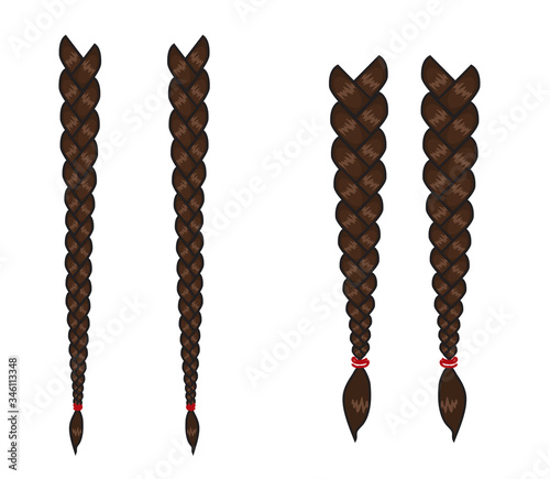 Female long braids on a white background. Vector illustration. photo