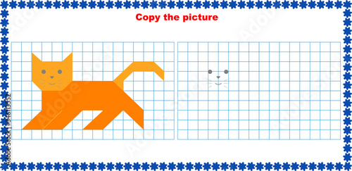 Copy the image using the grid lines, a simple educational game for preschool education of children with a simple game level, a children's hand-drawn game with a cartoon catПечать