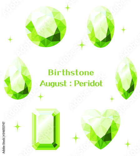 8月の誕生石：ペリドットのイラストセット