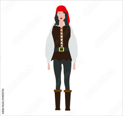 woman dressed as a pirate with bandana on her head. illustration for web and mobile design.