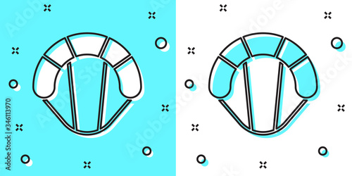 Black line Parachute icon isolated on green and white background. Extreme sport. Sport equipment. Random dynamic shapes. Vector Illustration