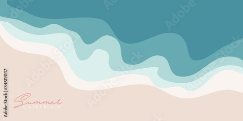 Top view beach background and wording "Summer on the beach". Relaxing on vacation.