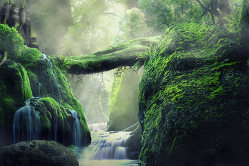 Gardinen Kinderzimmer Wasserfall im Wald  © Herrymage