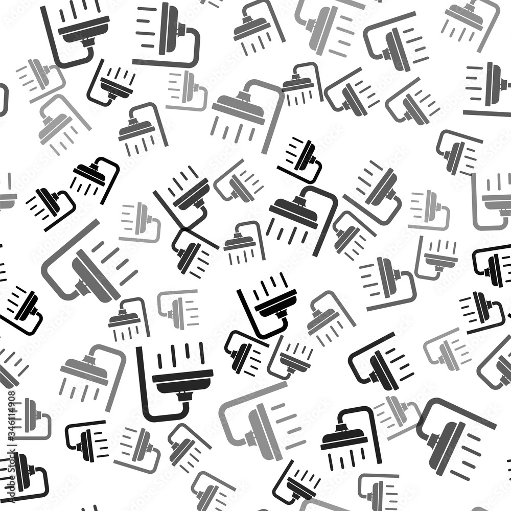 Black Shower head with water drops flowing icon isolated seamless pattern on white background. Vector Illustration Black Shower head with water drops flowing icon isolated seamless pattern on white background. Vector Illustration