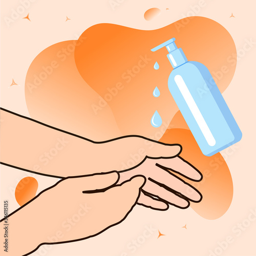 Hand Sanitize Bottle, alcohol bottle for hygiene. Alcohol rub sanitizes kill most bacteria and stop some viruses such as corona virus.