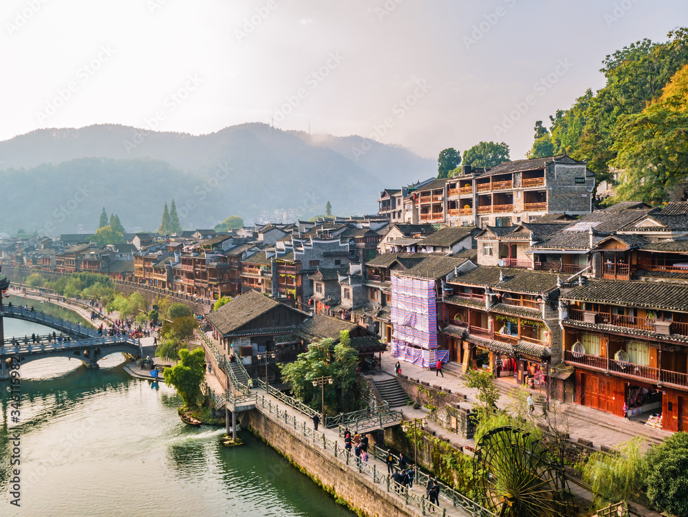 Scenery view in the morning of fenghuang old town .phoenix ancient town or Fenghuang County is a county of Hunan Province, China
