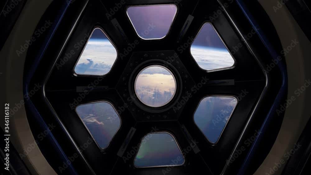 3d render of International Space Station Interior. Interior of ISS module cupola. 3d render of International Space Station Interior. Interior of ISS module cupola.