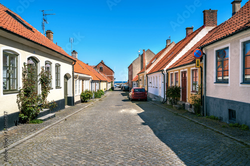 Empty streets of traditional old townhouses in Simrishamn, Southern Sweden. © Elena Sistaliuk