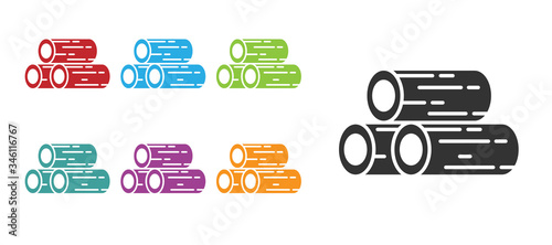 Black Wooden logs icon isolated on white background. Stack of firewood. Set icons colorful. Vector Illustration