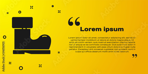 Black Waterproof rubber boot icon isolated on yellow background. Gumboots for rainy weather, fishing, gardening. Vector Illustration