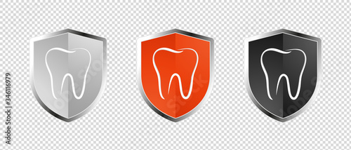 Tooth Healthcare Security Shield Set - Insurance Symbol - Editable Vector Illustration - Isolated On Transparent Background