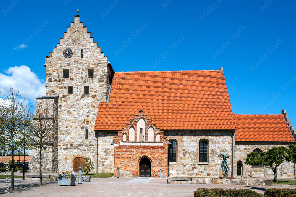 Saint Nicolai Church, a medieval church in central Simrishamn in springtime, Southern Sweden