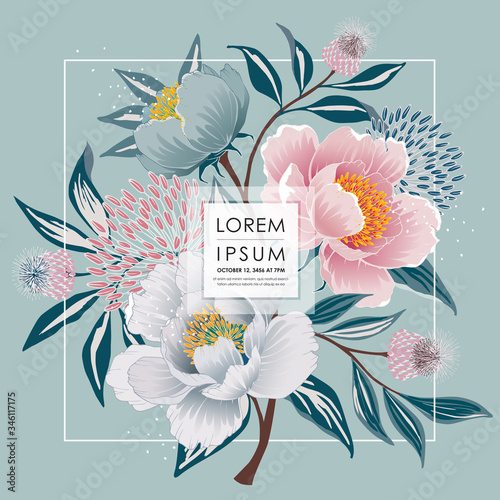 Vector illustration of a beautiful floral frame for Wedding, anniversary, birthday and party. Design for invitation card, picture frame, poster, scrapbook 