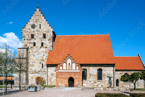 Saint Nicolai Church, a medieval church in central Simrishamn in springtime, Southern Sweden