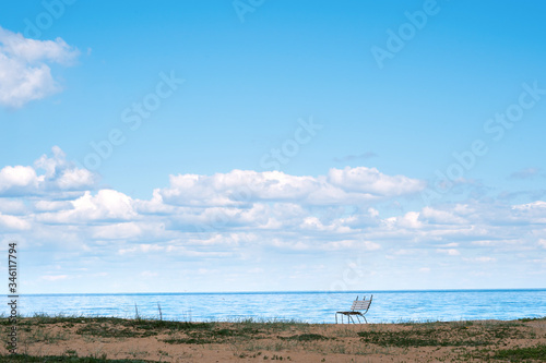 Coastal heath landscape with Baltic sea horizon at Havang near Simrishamn, south Sweden. photo