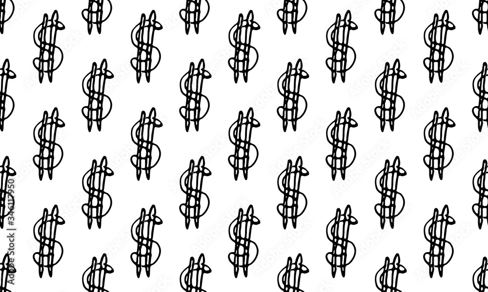 Seamless pattern with hand drawn vector dollar sign. Simple doodle object and design element, print template. Business and economical concept Seamless pattern with hand drawn vector dollar sign. Simple doodle object and design element, print template. Business and economical concept