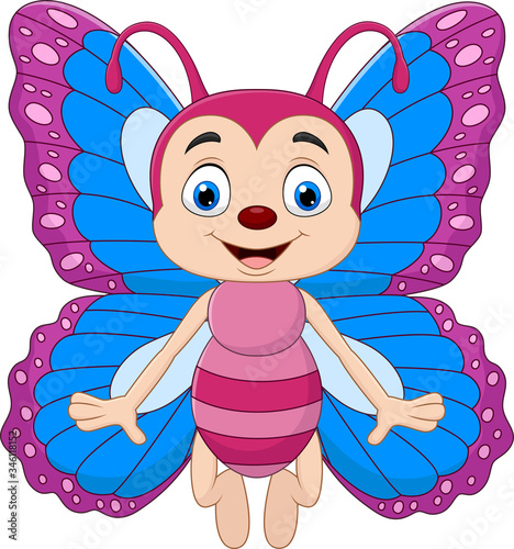 Cartoon funny butterfly isolated on white background