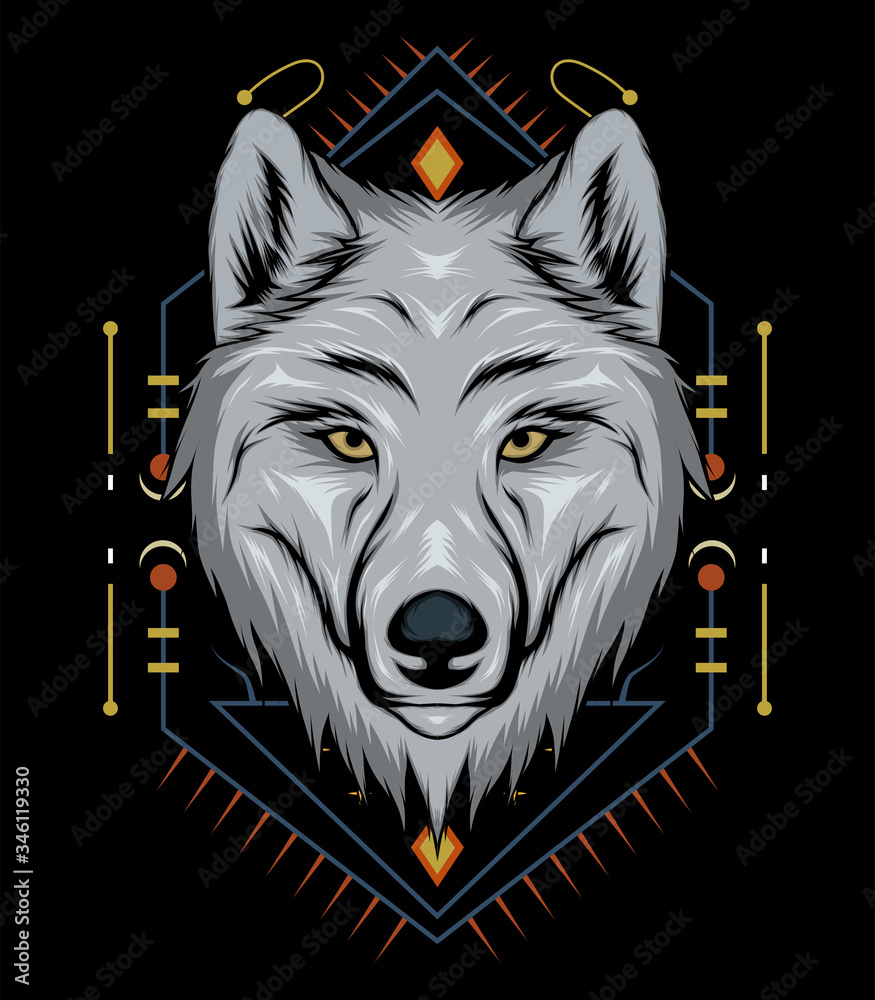 wolf face design. Wolf mascot logo. Frontal symmetric image of wolf looking  cool. head wolves illustration. Stock Illustration | Adobe Stock