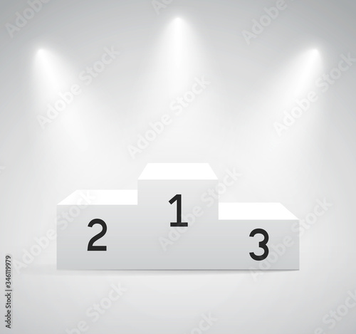 Podium three rank places with spotlight vector illustrations.
