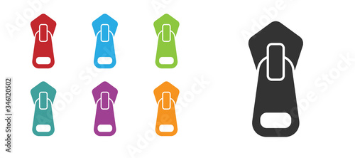 Black Zipper icon isolated on white background. Set icons colorful. Vector Illustration