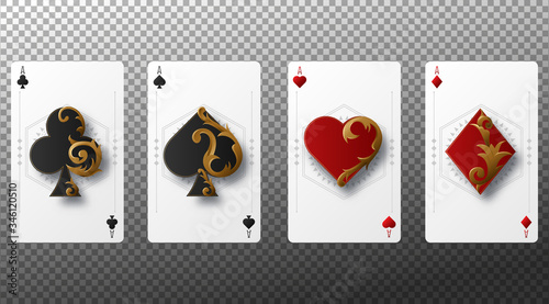 Set of four aces playing cards suits. playing cards isolated on transparent background. Vector illustration