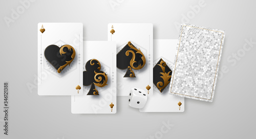 Falling casino dices and aces, The concept of winning or gambling. Poker and card games. , vector illustration