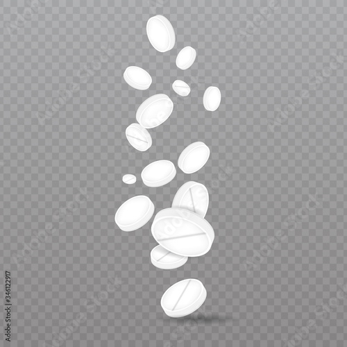 Falling Medical pills. Medicine Background. Vector illustration