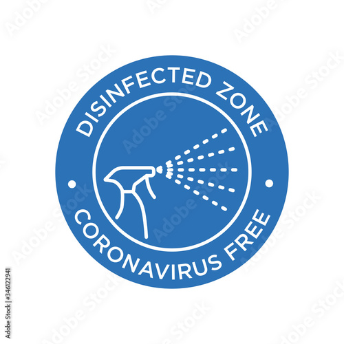 Covid-19 free zone icon. Round symbol for disinfected areas of Coronavirus.