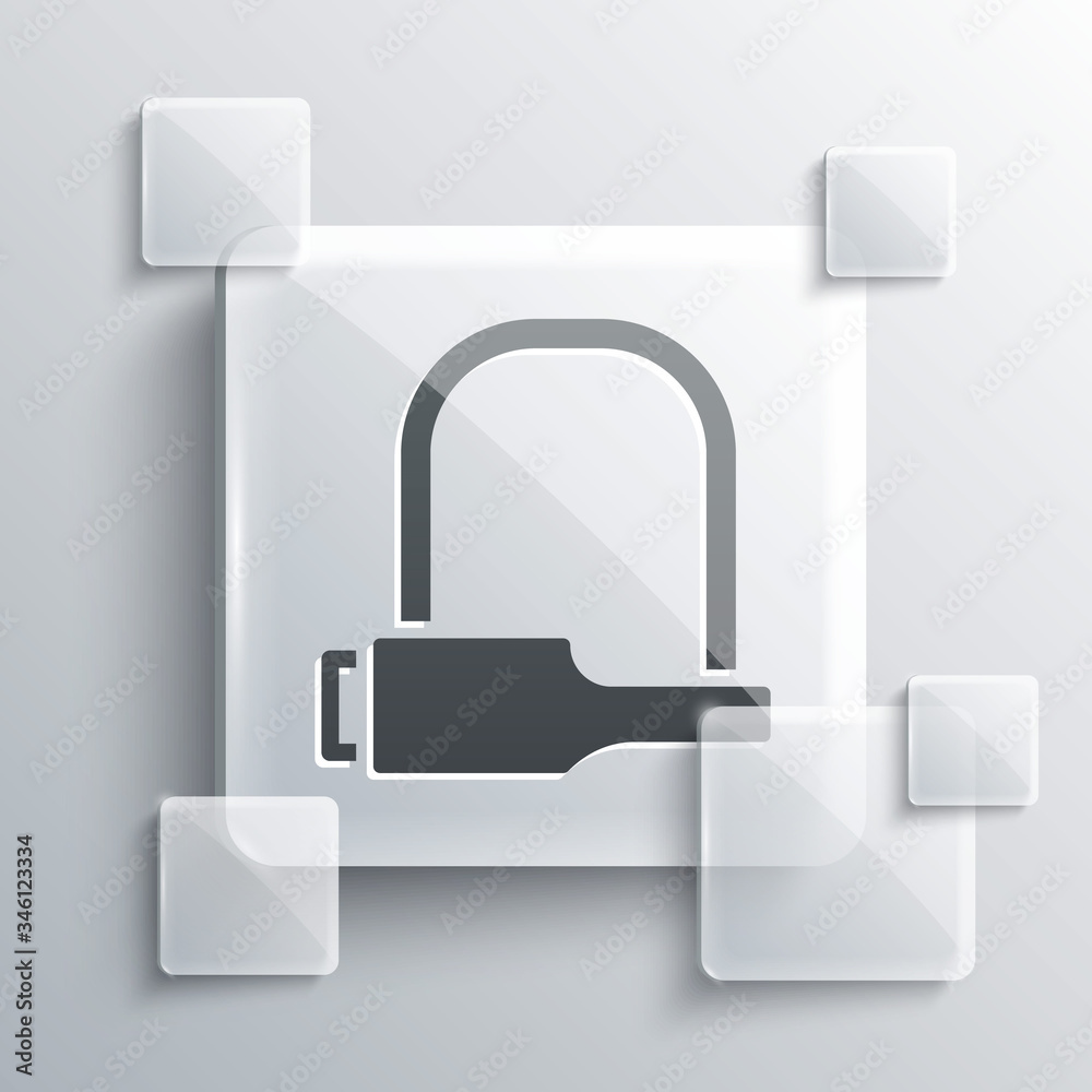 Grey Bicycle lock U shaped industrial icon isolated on grey background. Square glass panels. Vector Illustration Grey Bicycle lock U shaped industrial icon isolated on grey background. Square glass panels. Vector Illustration