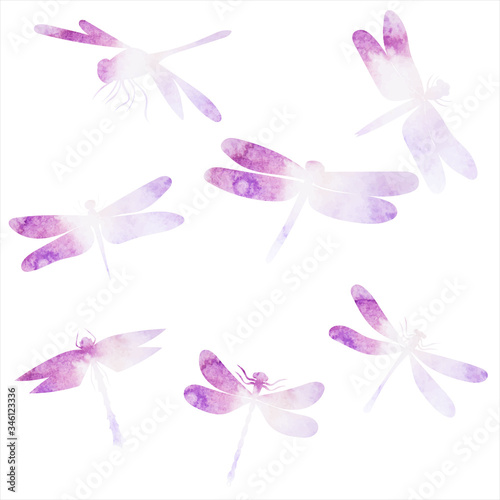 watercolor lilac dragonfly silhouette, background