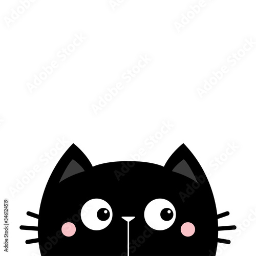 Black cat face head silhouette look right side. Cute cartoon character. Scandinavian style. Kawaii animal. Baby card. Pet collection. Flat design. White background. Isolated.