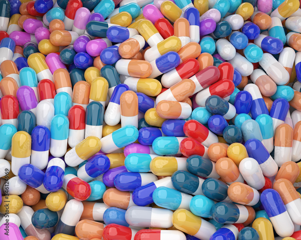 Capsule drug color 3d render illustrations.
