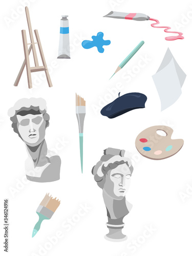 Vector icon set of artist's tools
