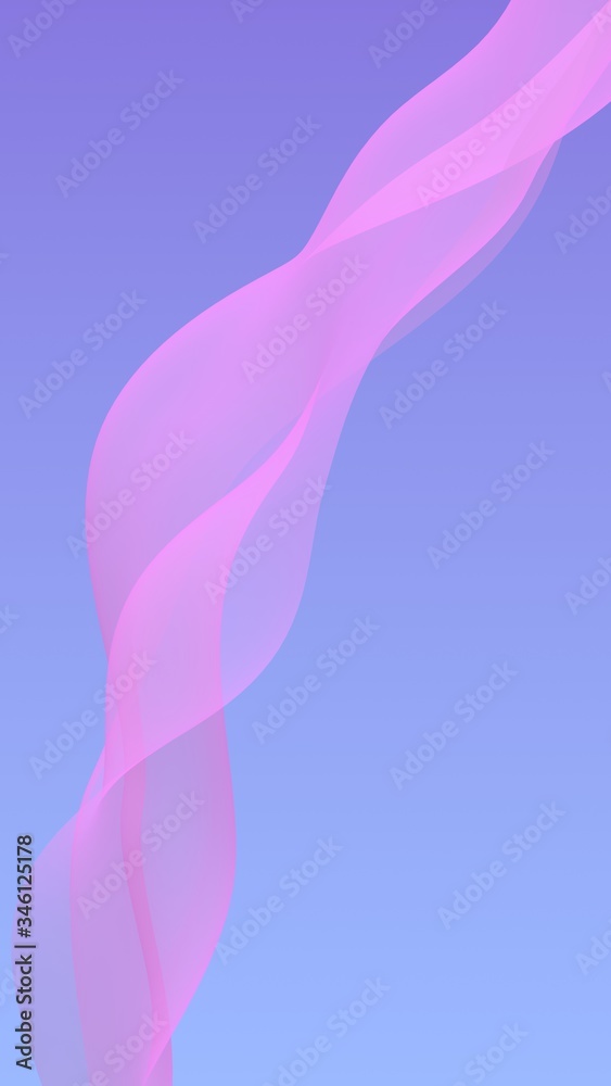 Pink wave on blue sky abstract background. Fluttering pink scarf. Waving on wind pink fabric. Vertical orientation. 3D illustration Pink wave on blue sky abstract background. Fluttering pink scarf. Waving on wind pink fabric. Vertical orientation. 3D illustration