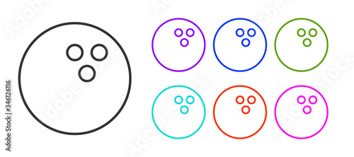 Black line Bowling ball icon isolated on white background. Sport equipment. Set icons colorful. Vector Illustration